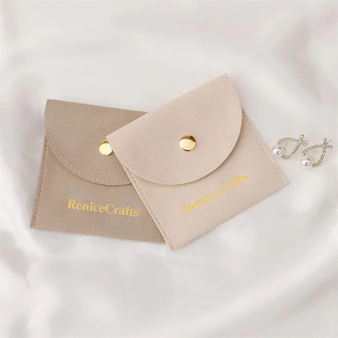 50 PCS Custom Logo Jewelry Bag with Silver Button, Personalized Microfiber Travel Pouch, Multi-color Jewellery Packaging Bags for Necklace