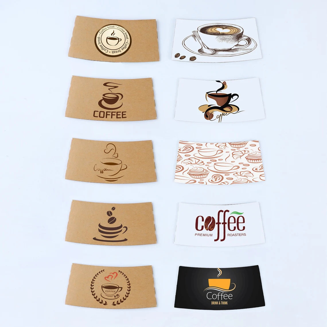 10-250pcs Personalized Disposable Kraft/White Coffee Sleeves, Favor gift for Wedding/Business/Coffee lover,Custom Coffee Sleeves with your design/text