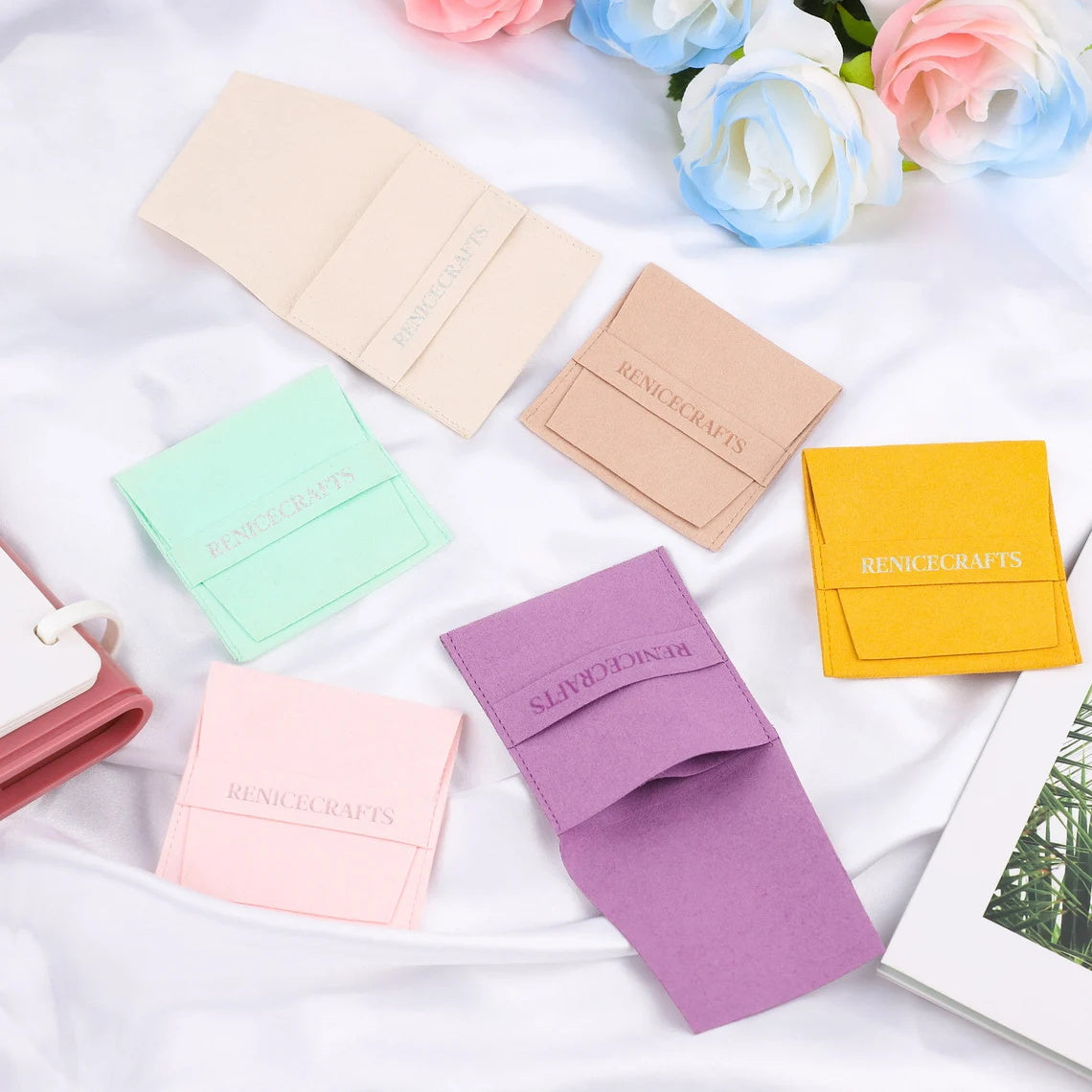 50 PCS Microfiber Jewelry Bag, Personalized Logo Travel Pouch Bags, Multi-color Packaging Bags for Necklace Bracelet Earrings, Gift Holder