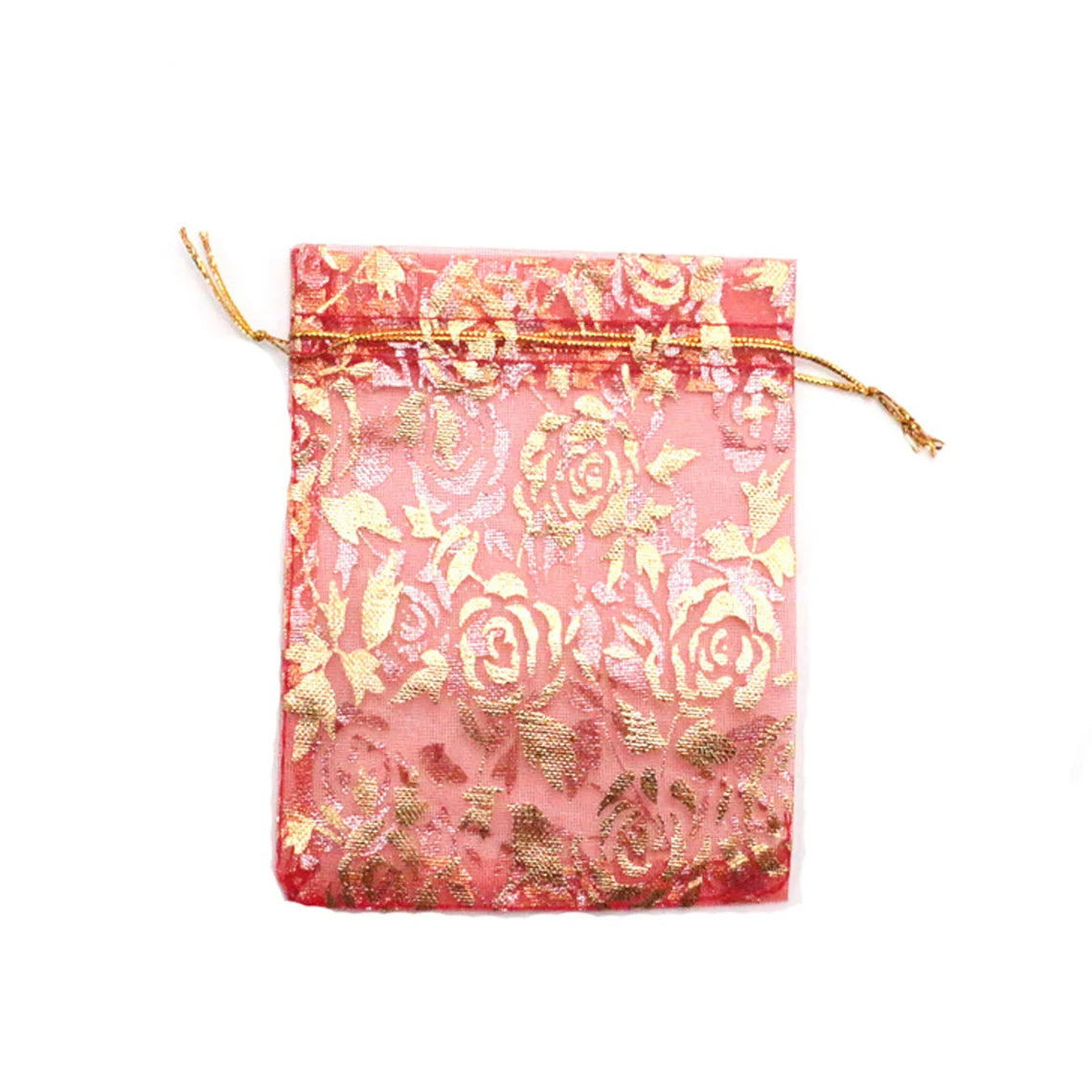 100 pcs Gold Rose Organza Bags, Wedding Favor Bag with Drawstring, Jewelry Pouch Party Gift Bag Candy Bag