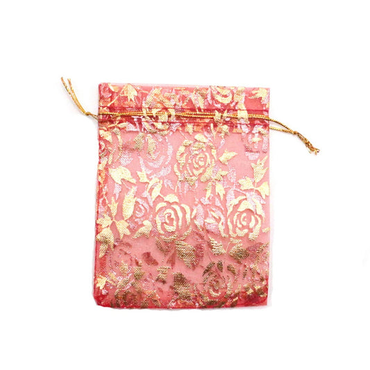 100 pcs Gold Rose Organza Bags, Wedding Favor Bag with Drawstring, Jewelry Pouch Party Gift Bag Candy Bag