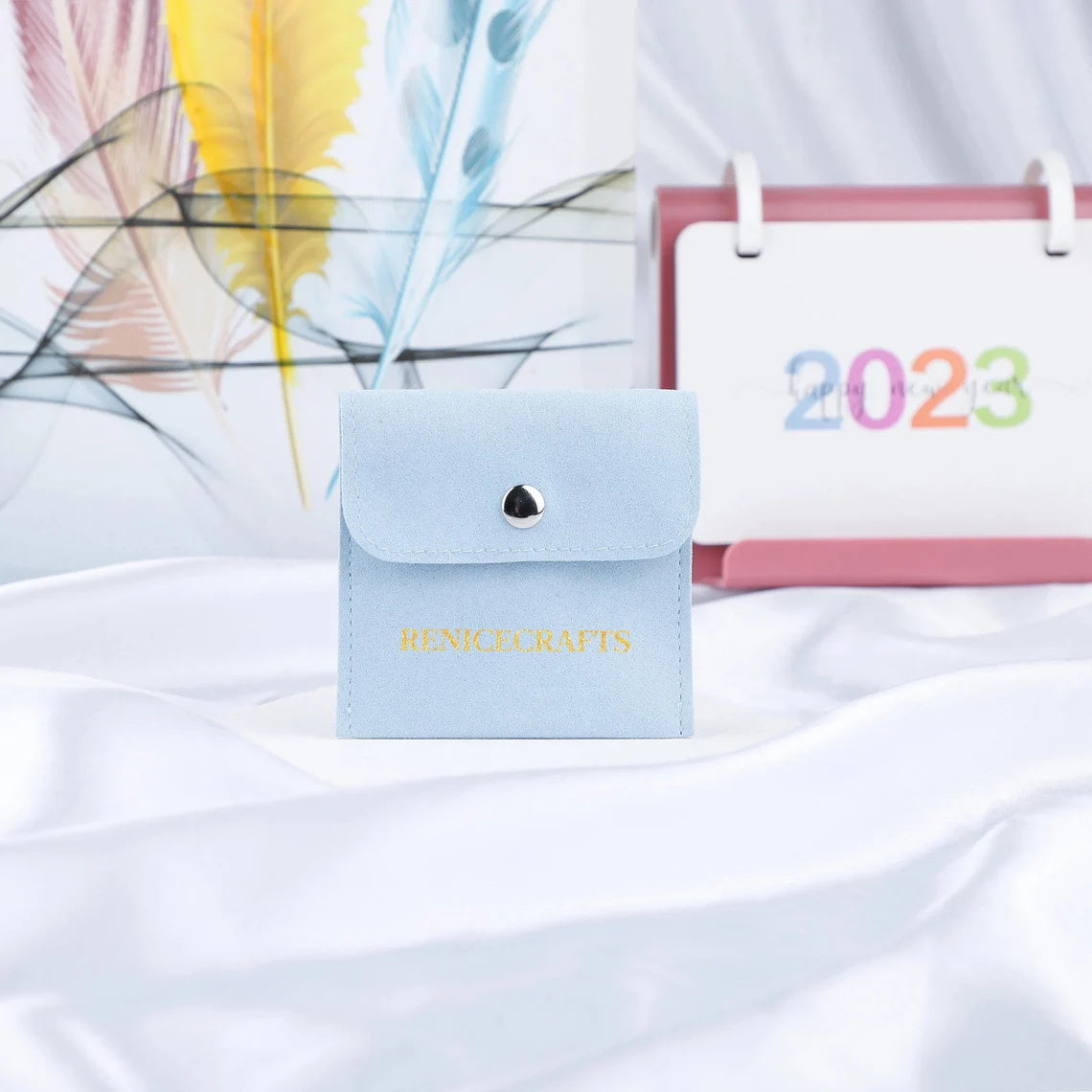 50 PCS Jewelry Bag with Silver Button, Personalized Multi-color Microfiber Necklace Packaging Bag, Custom LOGO Travel Pouch for Wedding Gift