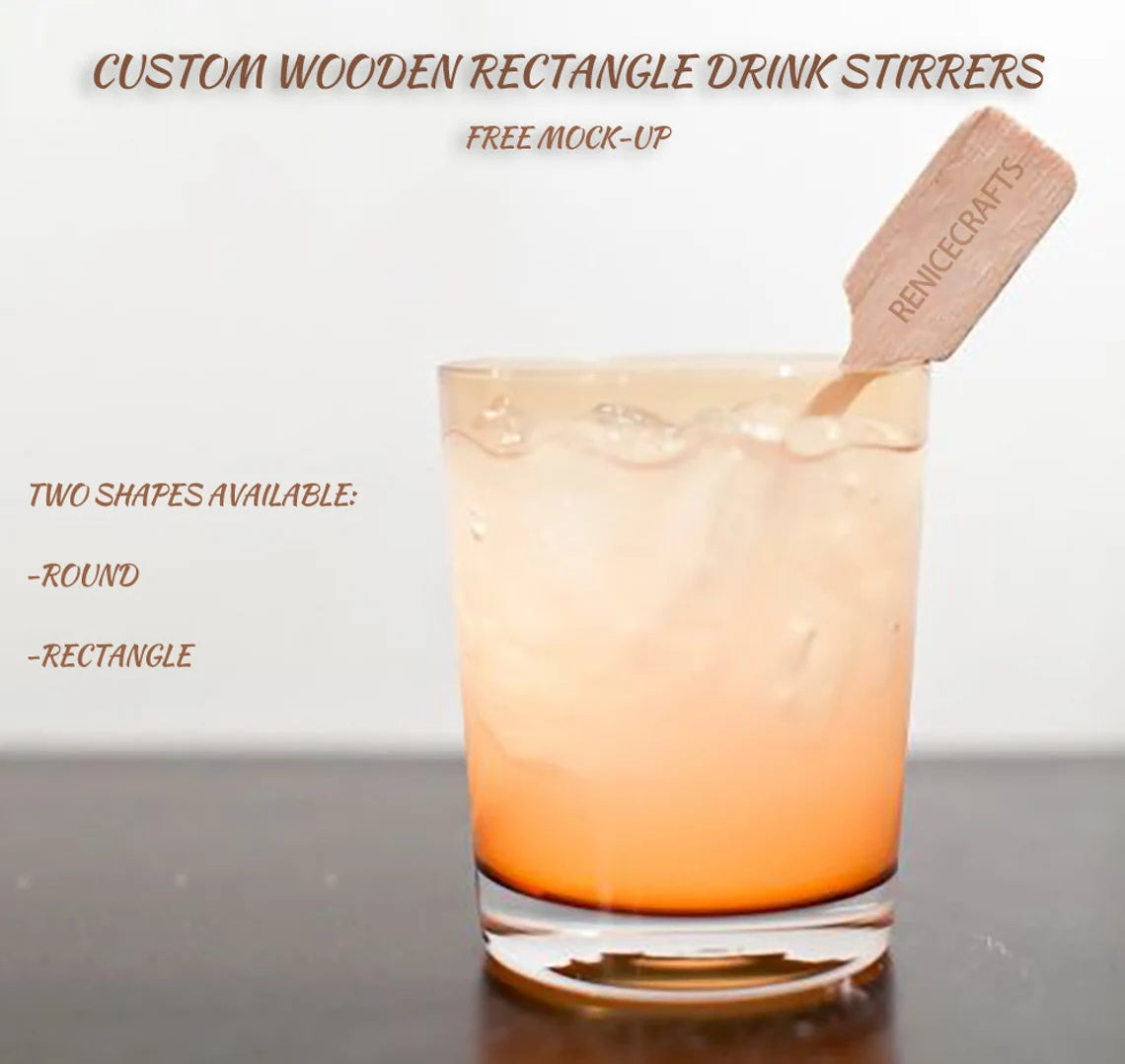 100-300pcs Personalized Wood Rectangle Engraved Drink Stirrers, Custom Coffee Stir Sticks with your design, Favor Decor for Wedding/Party/Anniversary