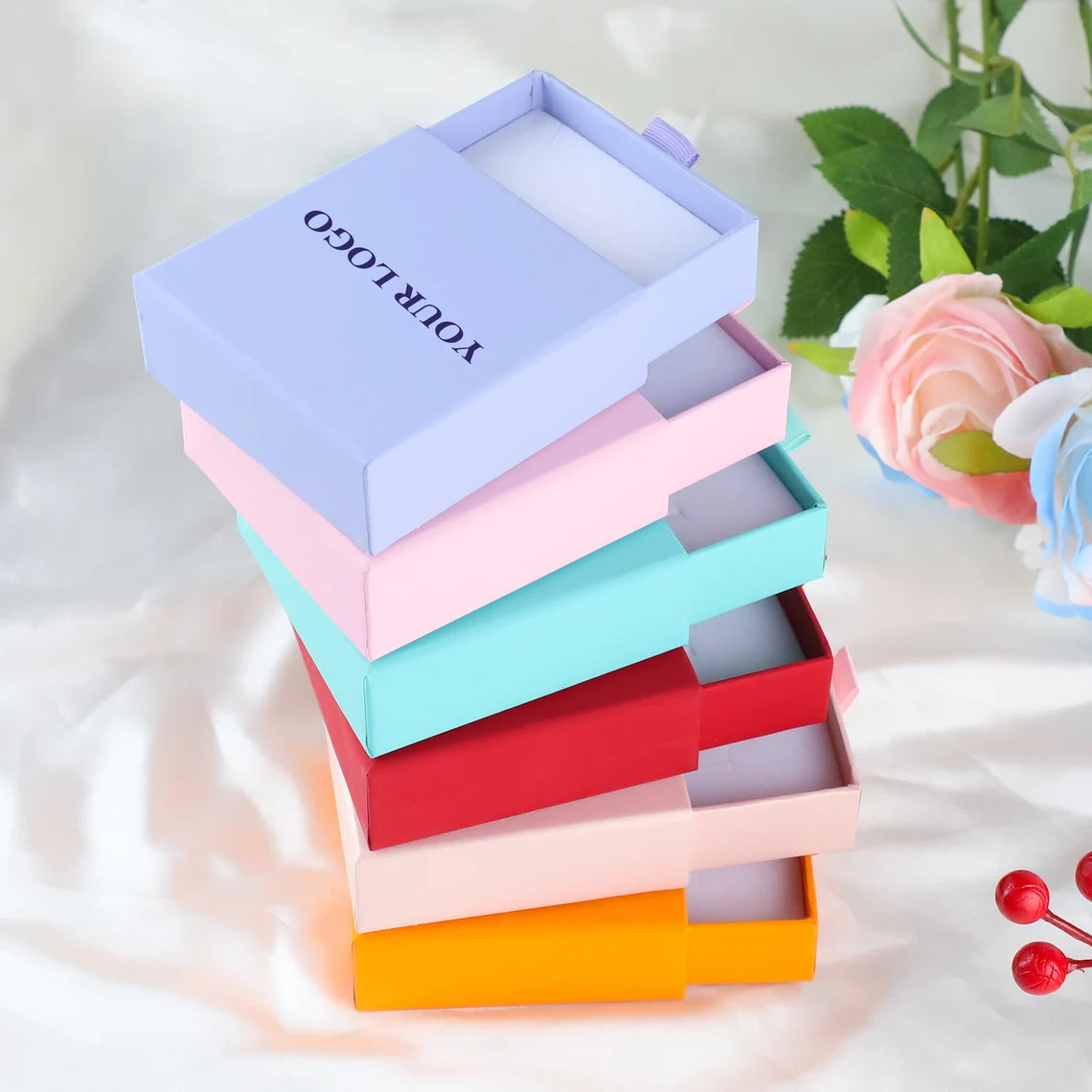 100 pcs Custom Logo/Text Paper Jewelry Boxes, Personalized Portable Necklace Packing Boxes, Multi-Color Bracelet Ring Box with Sponge Insert