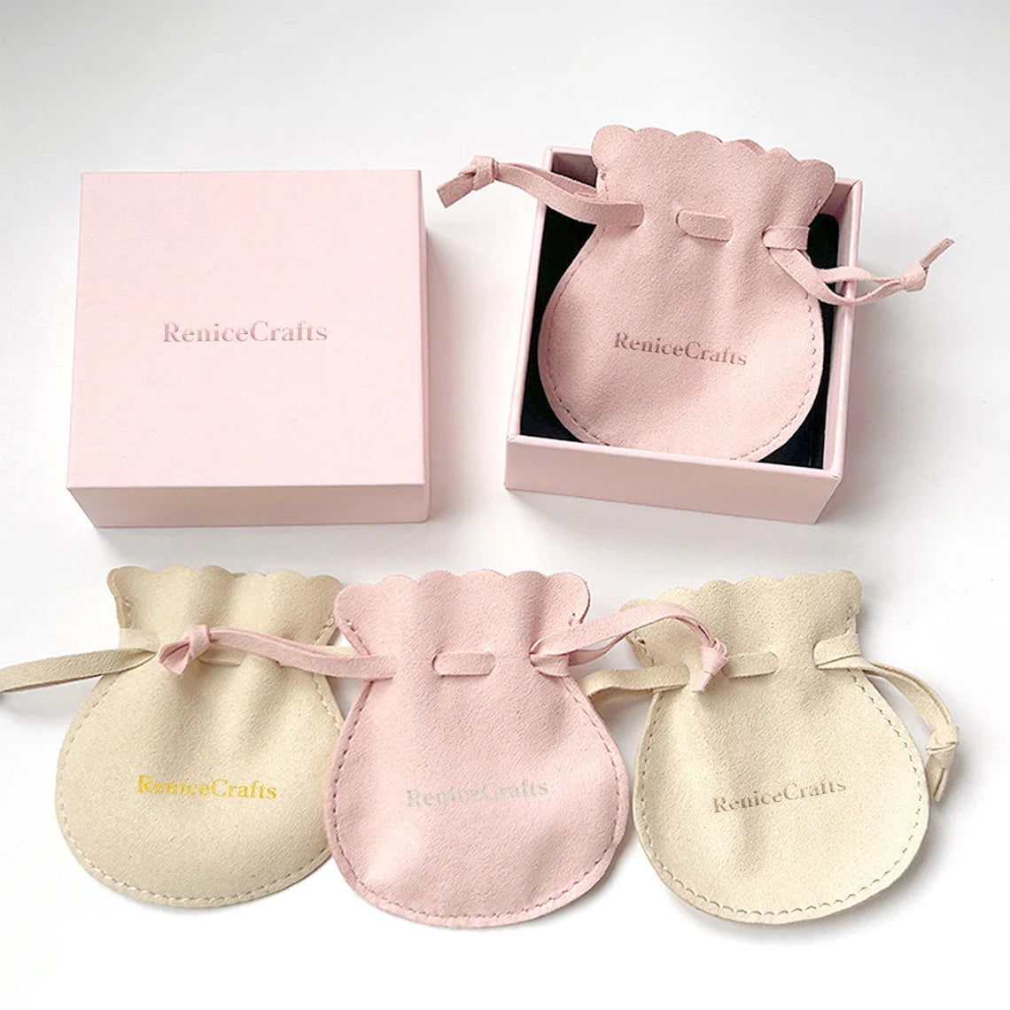 50 PCS Personalized Logo Drawstring Bags, Multi-color Cute Lucky Pouch, Custom Microfiber Jewelry Packaging Bag for Ring Wedding Favor Gift