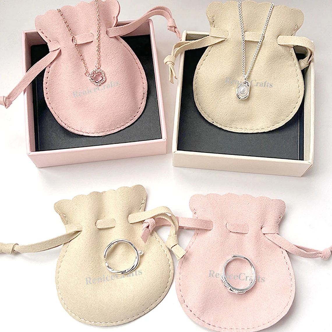 50 PCS Personalized Logo Drawstring Bags, Multi-color Cute Lucky Pouch, Custom Microfiber Jewelry Packaging Bag for Ring Wedding Favor Gift