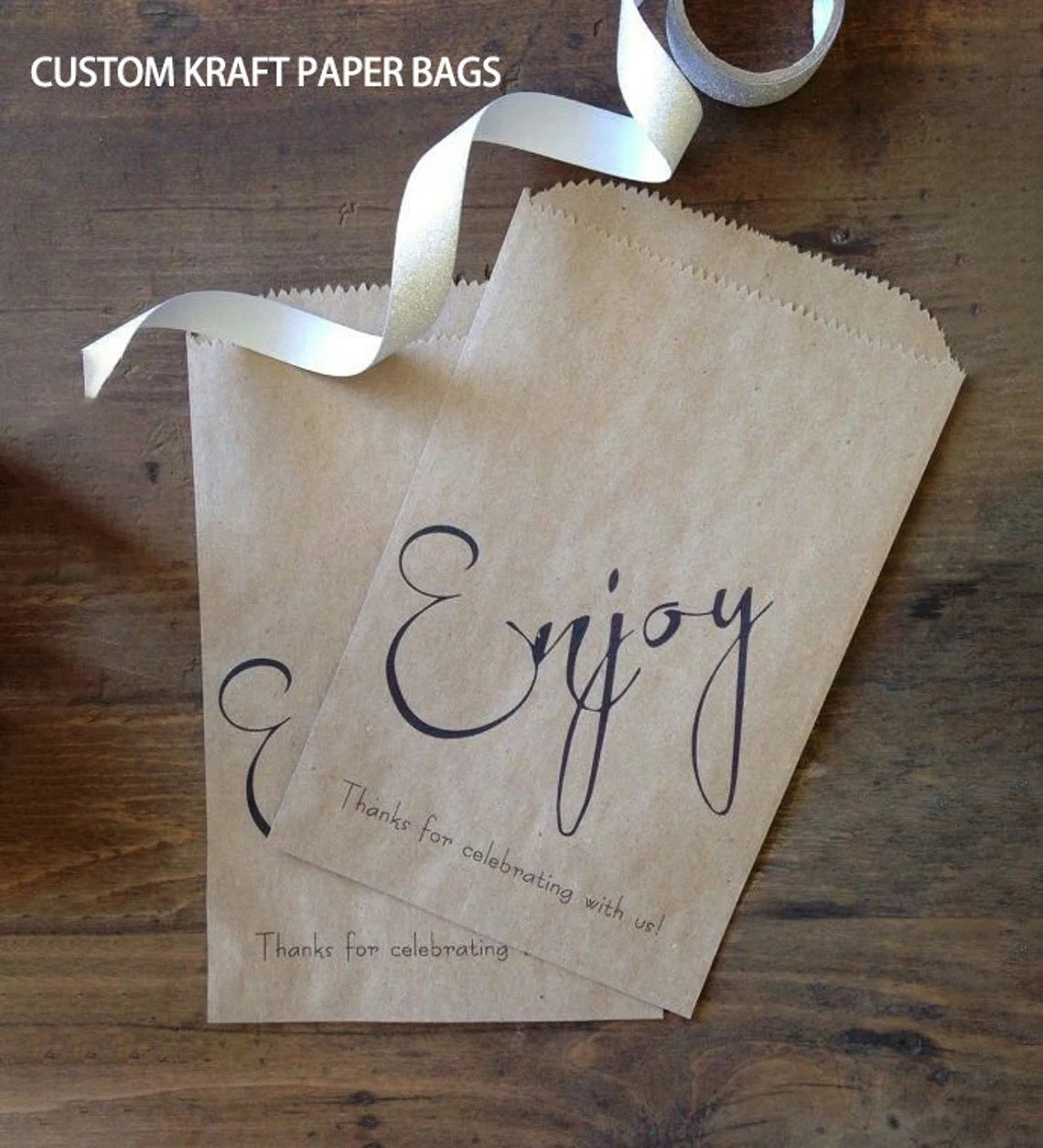 50-200PCS Personalized Kraft Wedding Favor Bags, Wedding/Party/Engagement/Anniversary Lined Paper Bags, Handmade with Love,Donut Bags/Cookie Bags