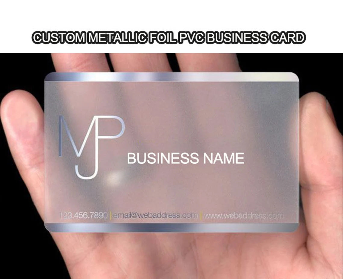 100-500pcs Personalized Clear Metallic Foil PVC Business Card,Custom Translucent Plastic Cards with Round Corner,Clear Boutique Card for small business
