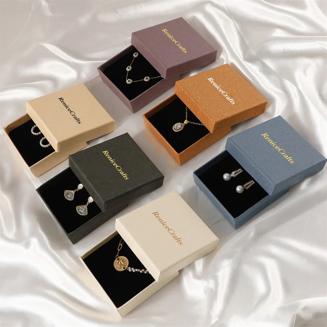 Personalized 100pcs 9×9×3cm Jewelry Packaging Box, Multi-Color Boxes With Sponge Pad, Custom Paper Box for Bracelet/Earrings, Gift Package