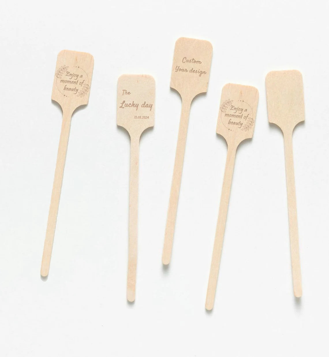 100-300pcs Personalized Wood Rectangle Engraved Drink Stirrers, Custom Coffee Stir Sticks with your design, Favor Decor for Wedding/Party/Anniversary
