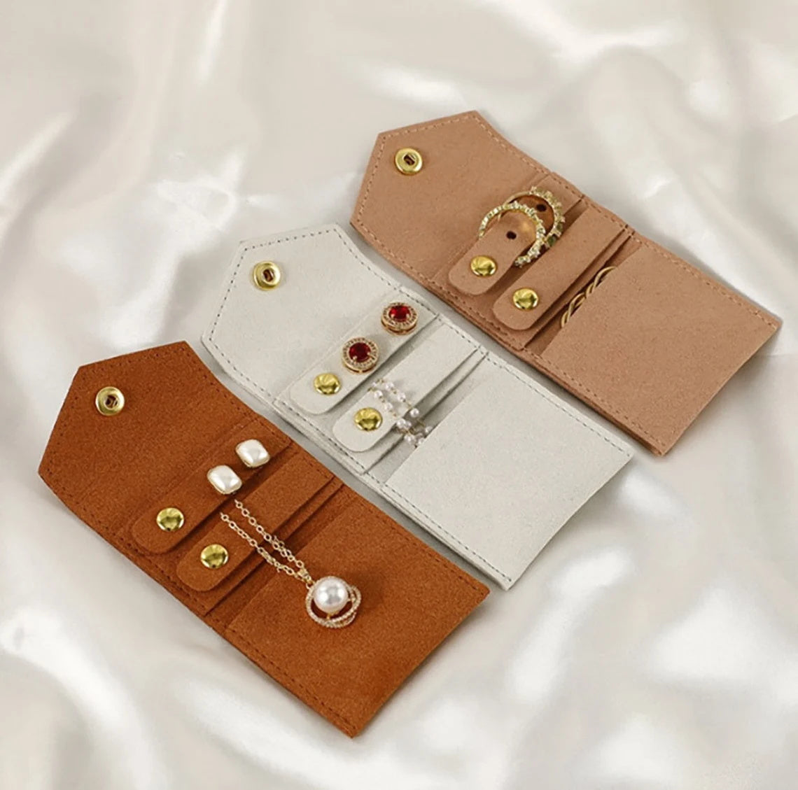 Personalized 50pcs Mini Microfiber Travel Jewelry Roll, Custom Jewelry Organizer Pouch with your logo/text, 14×6cm,Multi-color Necklace Bag