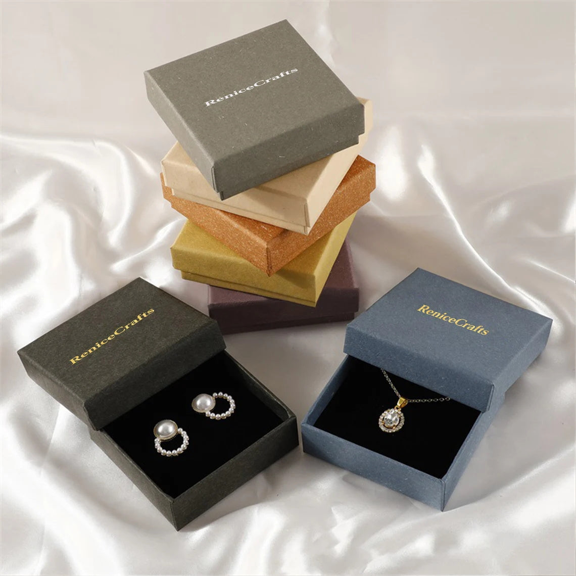 Personalized 100pcs 9×9×3cm Jewelry Packaging Box, Multi-Color Boxes With Sponge Pad, Custom Paper Box for Bracelet/Earrings, Gift Package