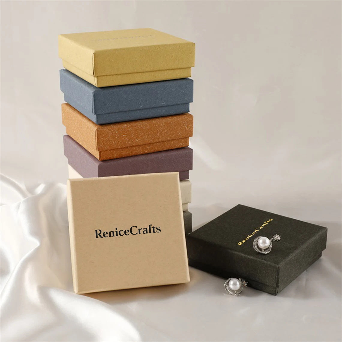 Personalized 100pcs 9×9×3cm Jewelry Packaging Box, Multi-Color Boxes With Sponge Pad, Custom Paper Box for Bracelet/Earrings, Gift Package