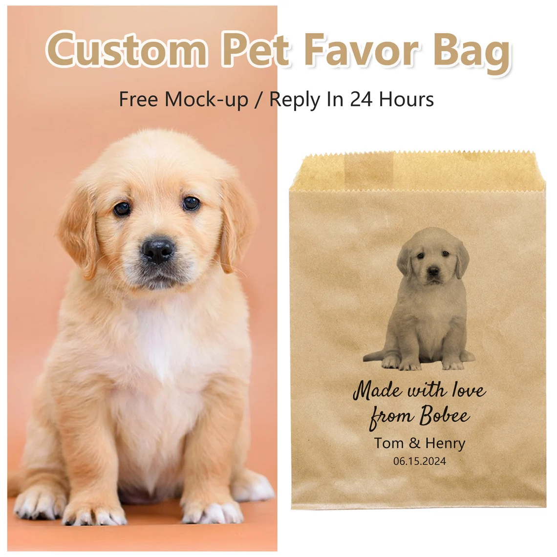 Personalized Pet Cookie Bags, Wedding Guest Favors Bags, Wedding Doggie Bag, Custom Pet Favor Bag with your Dog Photo, Dog Party, Dog Treat
