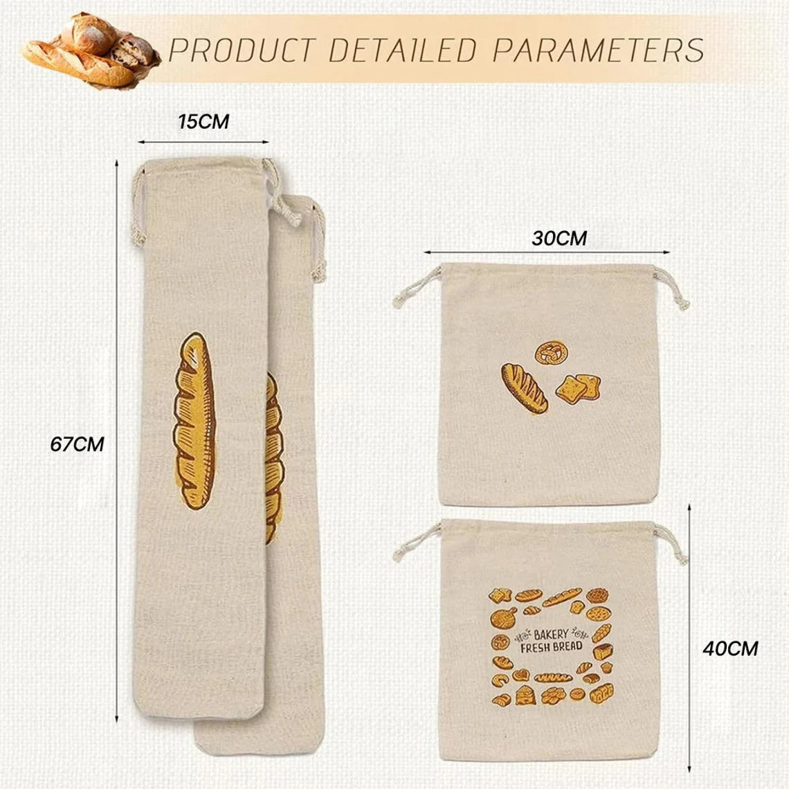 5-50pcs Personalized Beige 100% Linen Bread Bag with Drawstring, Reusable Bread Storage Bag, Custom Bread Bag for Homemade Bread, Kitchen/Lunch Bags