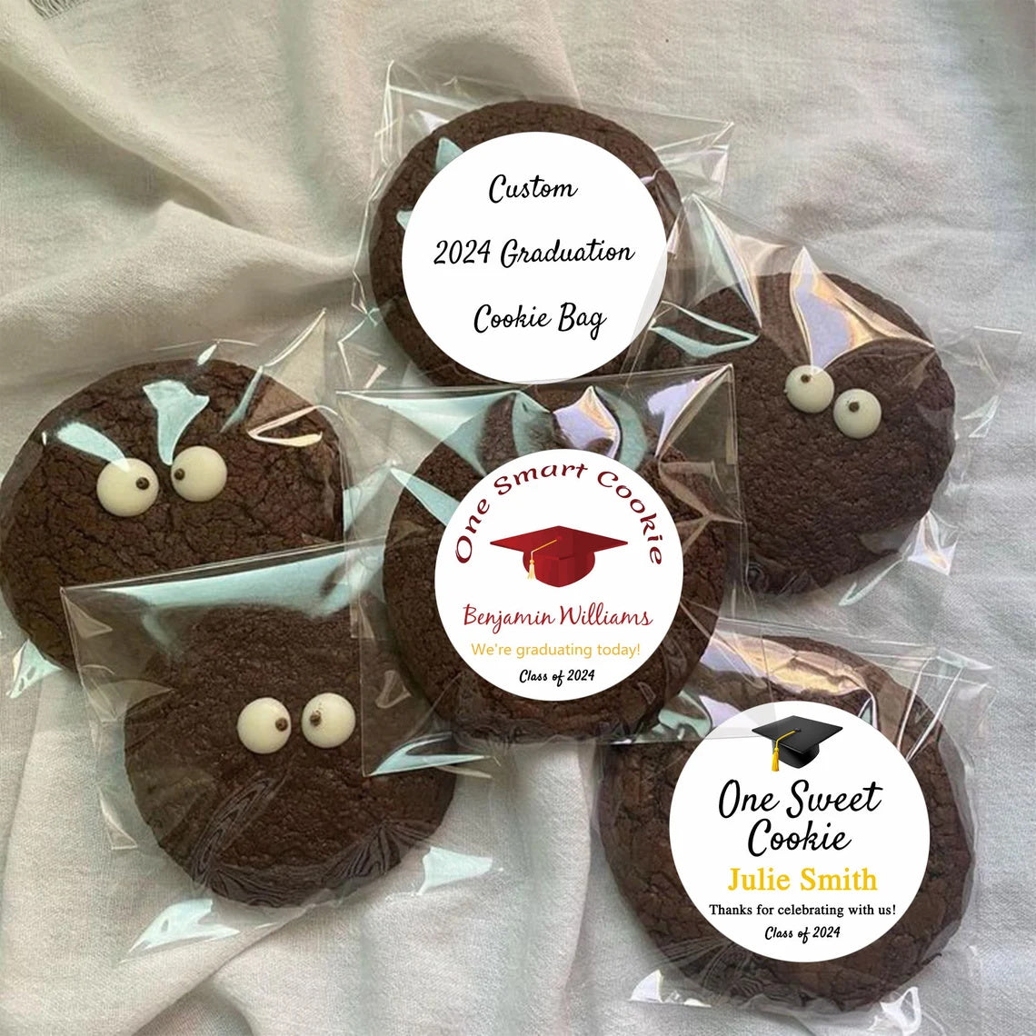 Personalized Graduation Cookie Bags with stickers, Gift Cookie Bag Favors for College Grad, Custom Graduation Candy Label with your text