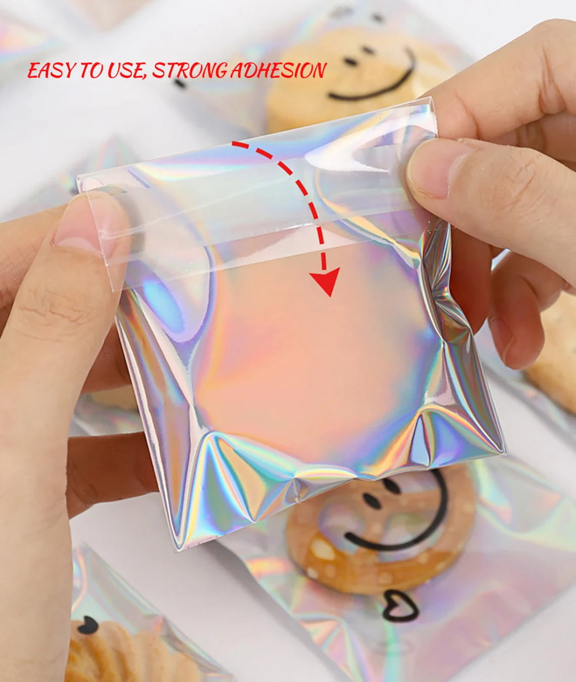 100pcs 7cm×7cm Rainbow Smiley Faces Cookie Bags, Gift Favors for Wedding/Party, DIY Wedding Favor, Packaging Bags for Snacks Bakery Candies
