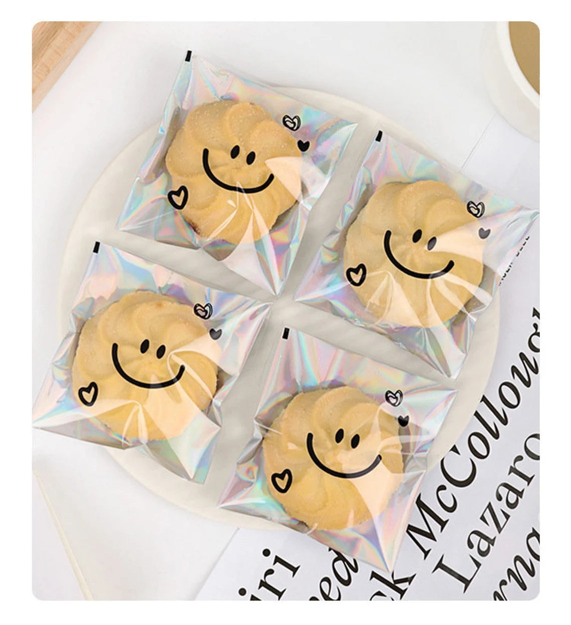 100pcs 7cm×7cm Rainbow Smiley Faces Cookie Bags, Gift Favors for Wedding/Party, DIY Wedding Favor, Packaging Bags for Snacks Bakery Candies